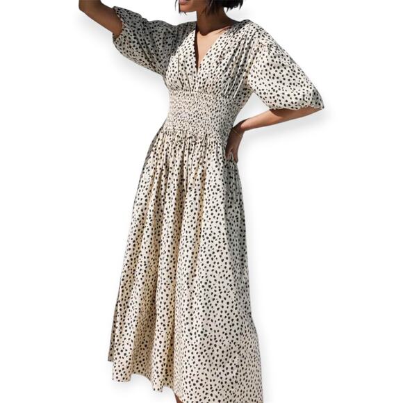 AYR Extra Soft Spot Animal Leopard Print Smocked Long Dress Size Medium NWOT - Picture 1 of 8